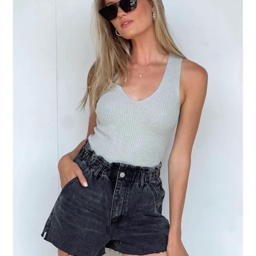 High waisted black denim shorts